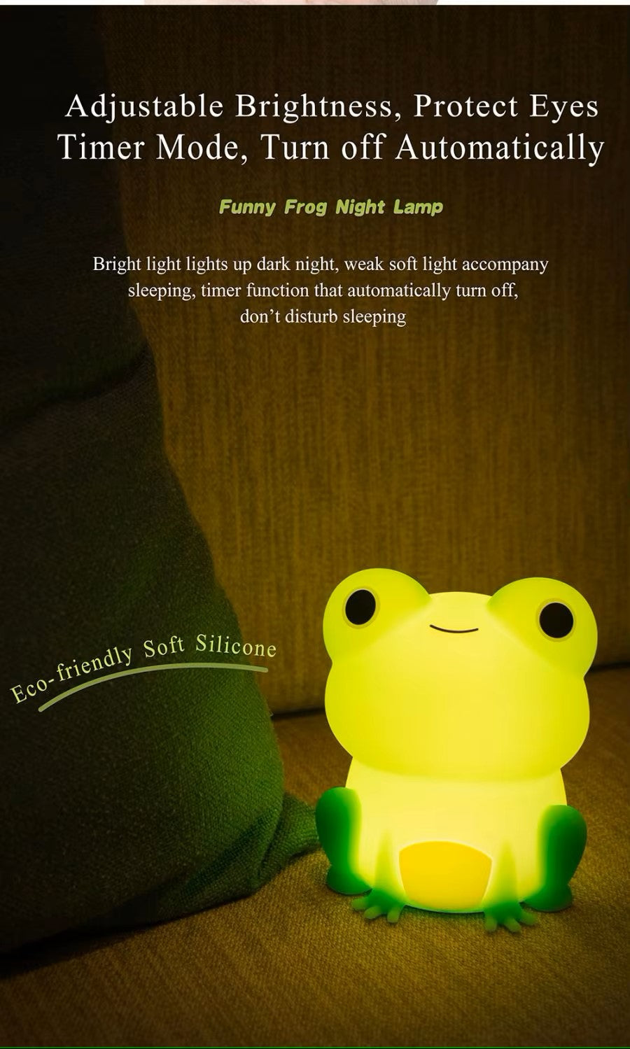 HomeBedBath™ Frog Night Light for Kids – Soft Silicone Lamp with Timer and Adjustable Brightness