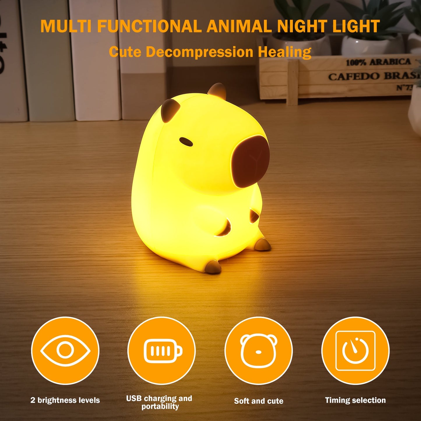 Limited💓HomeBedBath™ Capybara Kids Night Light – Cute Silicone Lamp with Touch Sensor and Timer Function