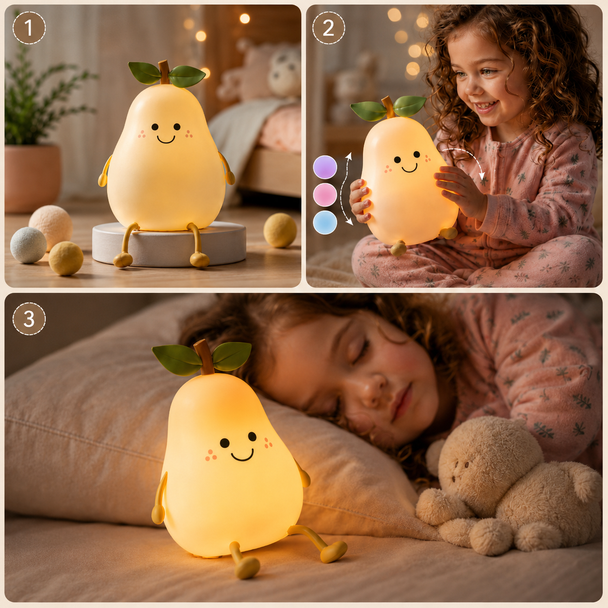 Limited💓 Pear Kids Night Light – Soft Silicone Lamp with Adjustable Brightness for Nursery