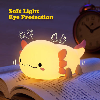 Limited💓 HomeBedBath™ Axolotl Kids Night Light – Portable Silicone Lamp with Adjustable Brightness