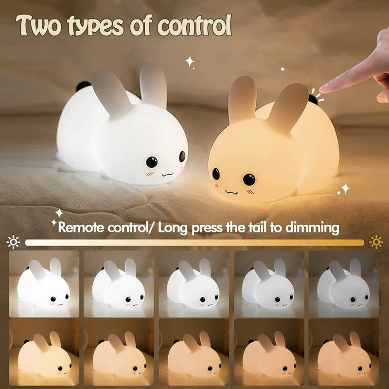 Limited💓HomeBedBath™ RGB Rabbit Kids Night Light – Silicone Lamp with Remote Control and Adjustable Colors