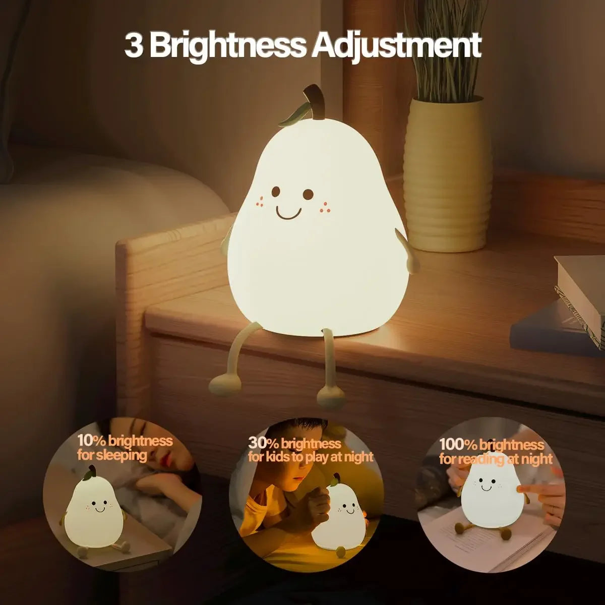 Limited💓 Pear Kids Night Light – Soft Silicone Lamp with Adjustable Brightness for Nursery