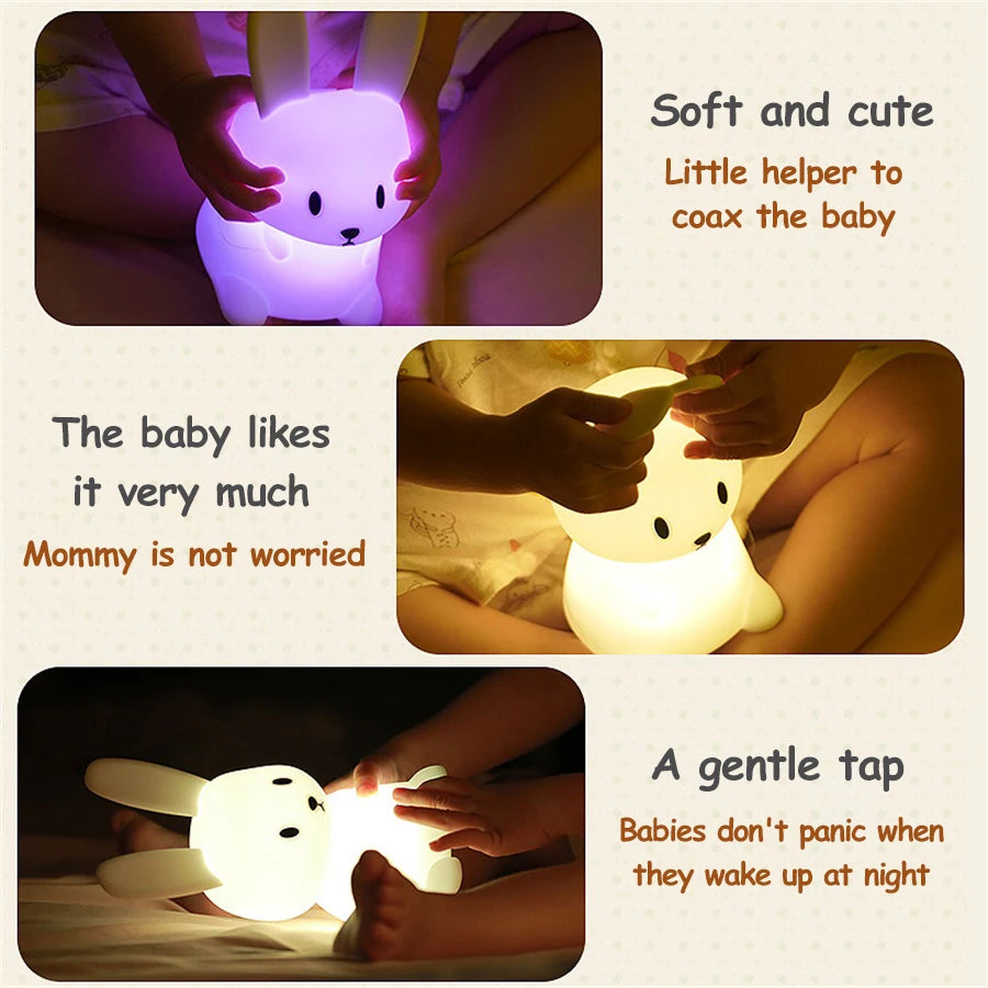 HomeBedBath™ Rabbit Kids Night Light – Silicone Lamp for Bedroom with USB Rechargeable