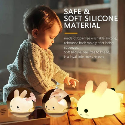 Limited💓HomeBedBath™ RGB Rabbit Kids Night Light – Silicone Lamp with Remote Control and Adjustable Colors