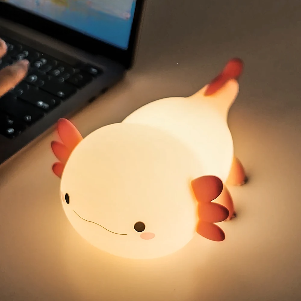 Limited💓 HomeBedBath™ Axolotl Kids Night Light – Portable Silicone Lamp with Adjustable Brightness