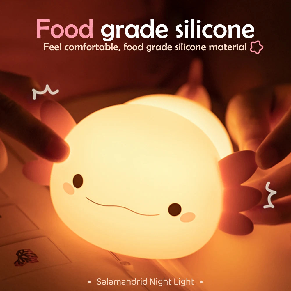 Limited💓 HomeBedBath™ Axolotl Kids Night Light – Portable Silicone Lamp with Adjustable Brightness