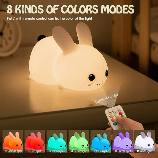 Limited💓HomeBedBath™ RGB Rabbit Kids Night Light – Silicone Lamp with Remote Control and Adjustable Colors