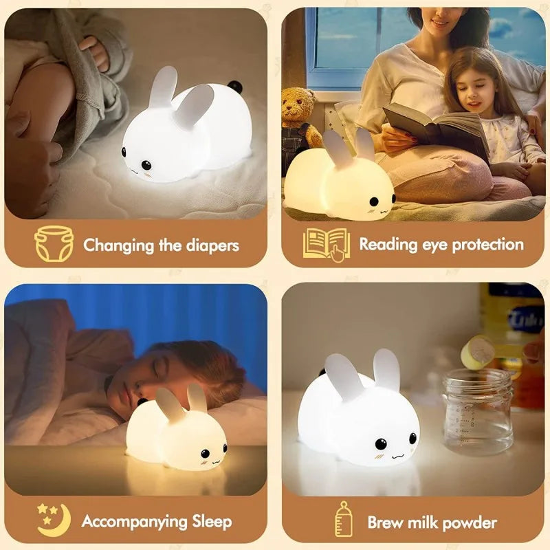 Limited💓HomeBedBath™ RGB Rabbit Kids Night Light – Silicone Lamp with Remote Control and Adjustable Colors