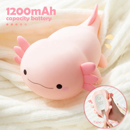 Limited💓 HomeBedBath™ Axolotl Kids Night Light – Portable Silicone Lamp with Adjustable Brightness