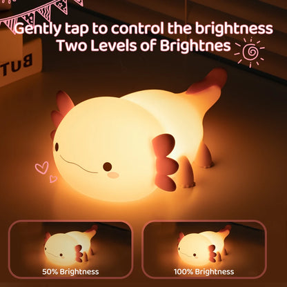 Limited💓 HomeBedBath™ Axolotl Kids Night Light – Portable Silicone Lamp with Adjustable Brightness