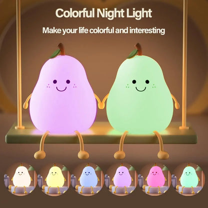 Limited💓 Pear Kids Night Light – Soft Silicone Lamp with Adjustable Brightness for Nursery